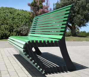 public bench / contemporary / wooden / galvanized steel