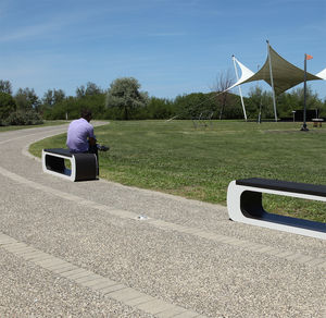 public bench / contemporary / exotic wood / galvanized steel