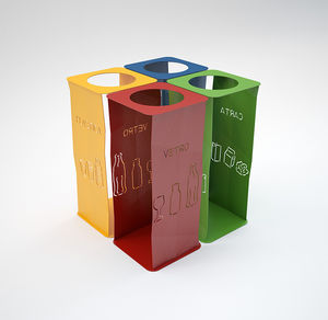 public trash can / steel / recycling / with built-in ashtray