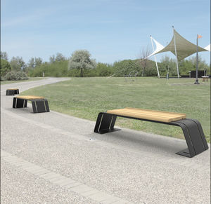 public bench / contemporary / exotic wood / galvanized steel