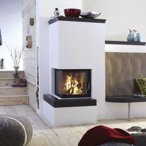 closed wood hearth / corner / metal / for boiler fireplaces