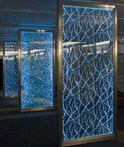 interior fitting glass panel / decorative / laser-engraved / float glass