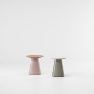 contemporary side table / teak / aluminum / round