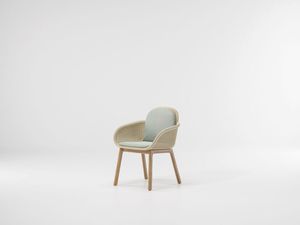 contemporary dining chair / with armrests / wooden / outdoor