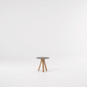 contemporary side table / teak / aluminum / round
