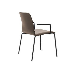 contemporary visitor chair / leather / with armrests / stackable