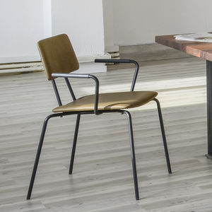 contemporary visitor chair / upholstered / with armrests / molded plywood