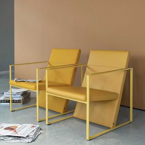 contemporary armchair / fabric / leather / steel