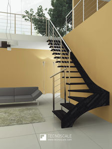 quarter-turn staircase / wooden frame / wooden steps / without risers