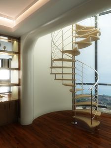 spiral staircase / metal frame / wooden steps / without risers