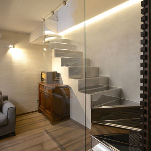 quarter-turn staircase / stainless steel frame / stainless steel steps / with risers