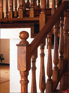 wooden railing / with bars / indoor / for stairs