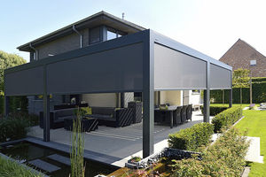 wall-mounted pergola / self-supporting / aluminum / with mobile slats