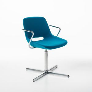 contemporary visitor chair / with armrests / upholstered / sled base