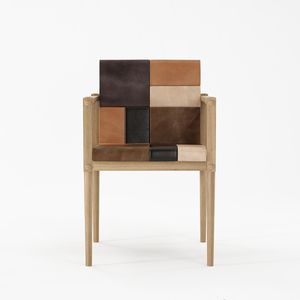 contemporary chair / upholstered / with armrests / walnut