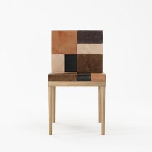 contemporary chair / upholstered / walnut / solid wood