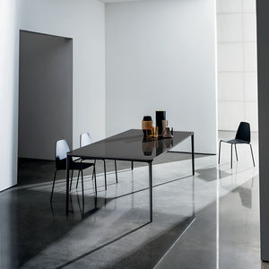contemporary dining table / wooden / ceramic / tempered glass