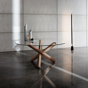 contemporary table / wooden / glass / lacquered wood