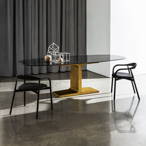 contemporary dining table / wooden / tempered glass / lacquered glass