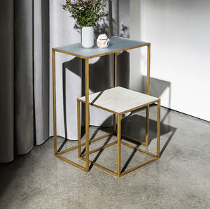 contemporary sideboard table / glass / lacquered metal / ceramic