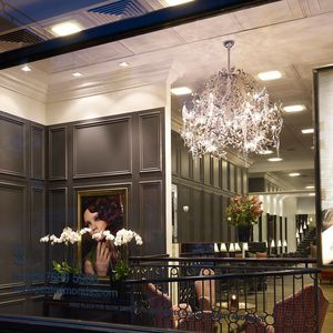original design chandelier / steel / glass / halogen