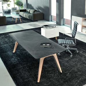 executive desk / chrome steel / lacquered steel / oak