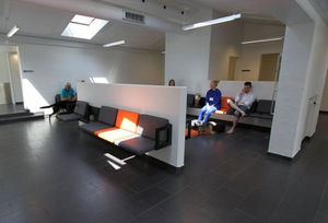 public bench / contemporary / leather / wall-mounted