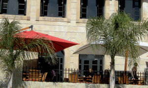 offset patio umbrella / exotic wood
