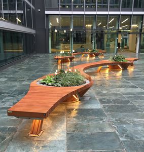 public bench / original design / wooden / metal