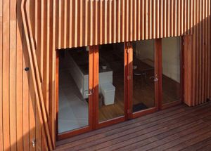 sliding and stacking patio door / wooden / double-glazed