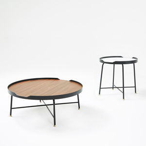 contemporary coffee table / wood veneer / painted metal / brushed brass