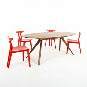 contemporary dining table / walnut / white oak / oval