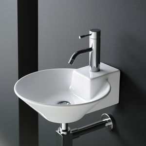 wall-mounted washbasin / round / porcelain / contemporary