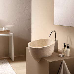 semi-recessed washbasin / round / stone / contemporary