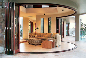 sliding and stacking patio door / folding / wooden / double-glazed