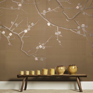 contemporary wallpaper / silk / chinoiserie / handmade