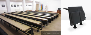 metal auditorium seat / fabric / central base