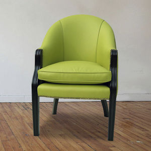 traditional chair / upholstered / leather / green