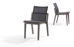 contemporary garden chair / stackable / high back / teak