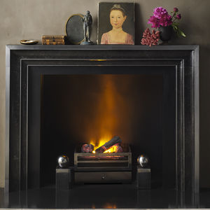 contemporary fireplace surround / steel / stone / 1-sided