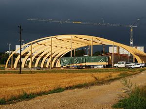 glue-laminated wood beam / solid wood / rectangular / arched