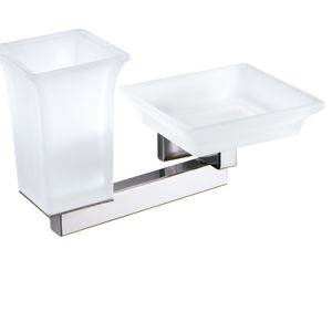 wall-mounted soap dish / metal / with toothbrush holder