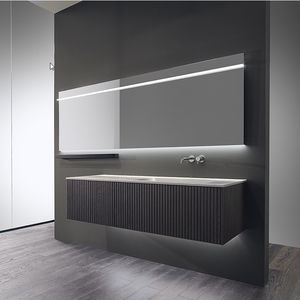 wall-hung washbasin cabinet / oak / contemporary / with illuminated mirror