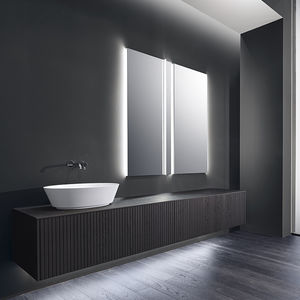 wall-hung washbasin cabinet / oak / contemporary / with illuminated mirror