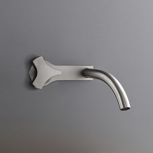 washbasin mixer tap / wall-mounted / stainless steel / bathroom