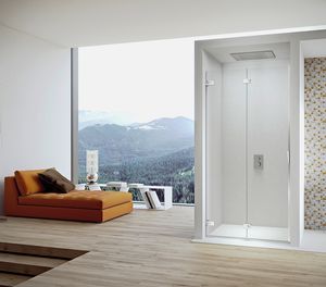 glass shower cubicle / corner / with hinged door