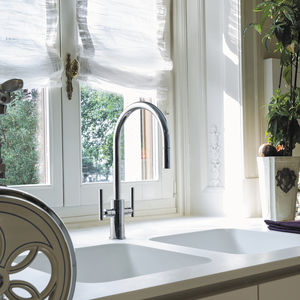 free-standing double-handle mixer tap / chromed metal / kitchen / 1-hole