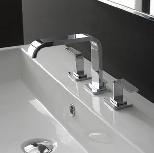 double-handle washbasin mixer tap / free-standing / nickel / chromed metal