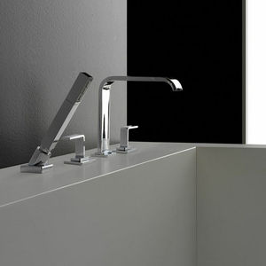 double-handle bathtub mixer tap / deck-mounted / nickel / chromed metal