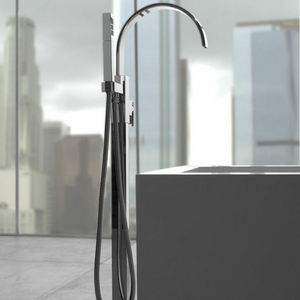 bathtub mixer tap / floor-mounted / chromed metal / nickel